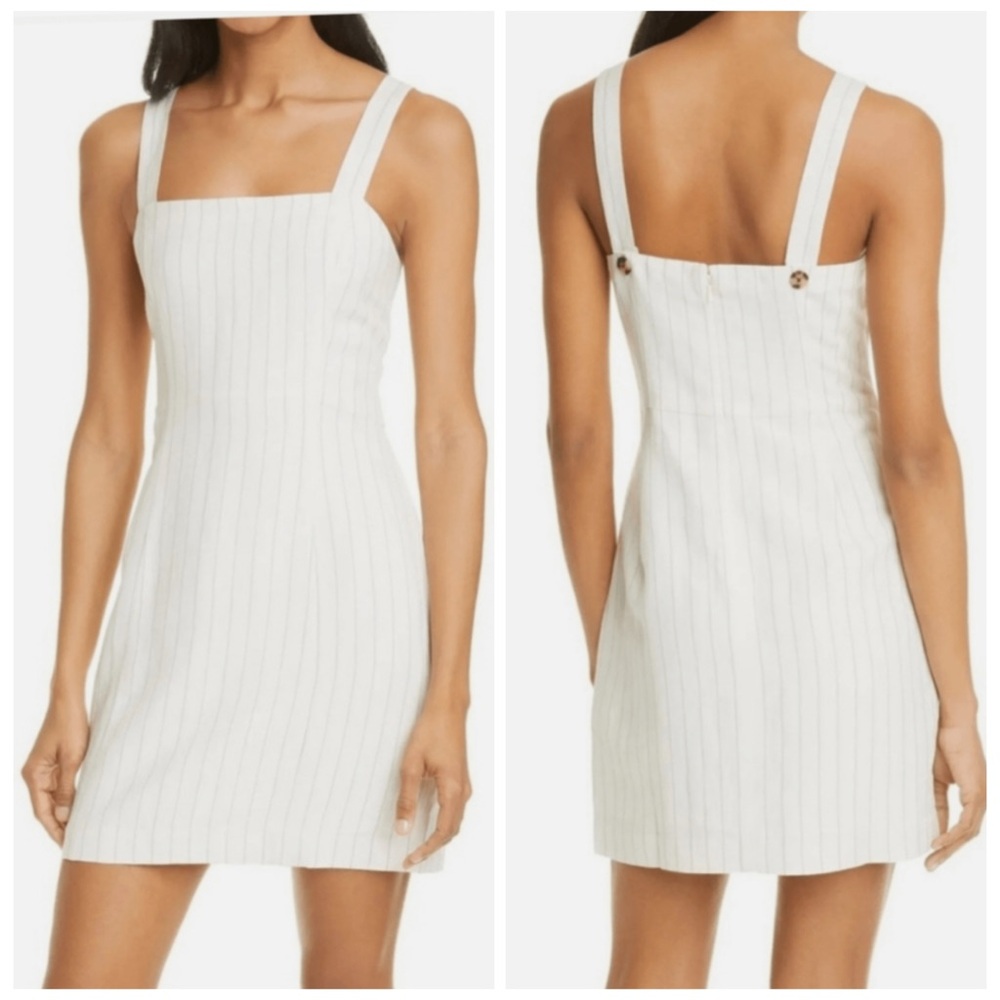 Club Monaco Linen Mini Stripe Dress Day Sheath Cream